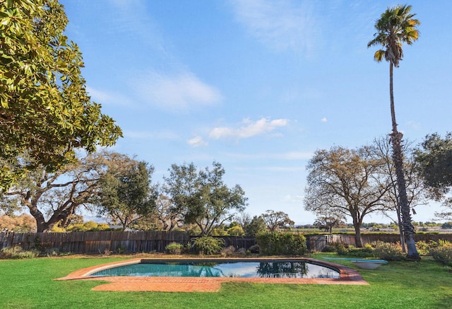 view of pool with a lawn