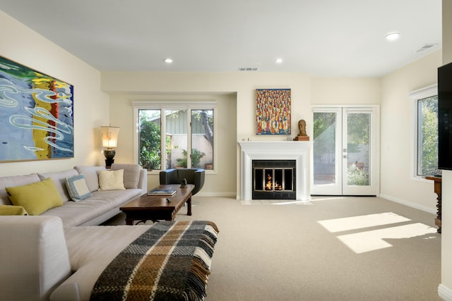 living room with light carpet