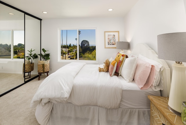 carpeted bedroom with multiple windows