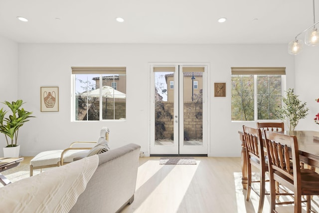 dining room with plenty of natural light and light hardwood / wood-style floors