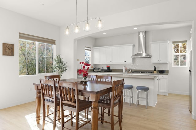 dining space with plenty of natural light and light hardwood / wood-style floors