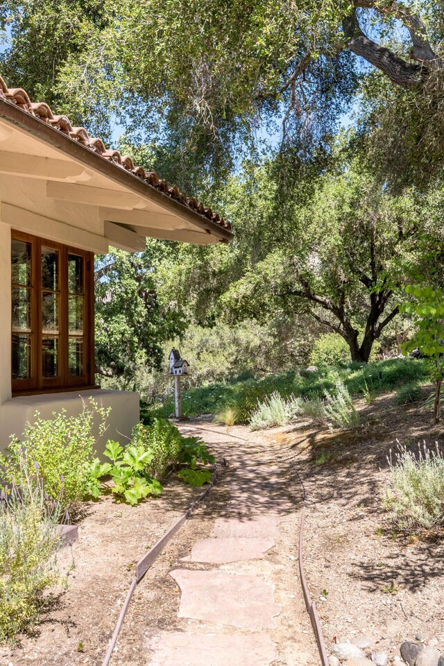 view of yard with french doors