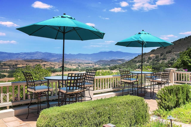 view of patio featuring a mountain view