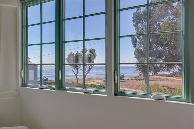 room details featuring a water view