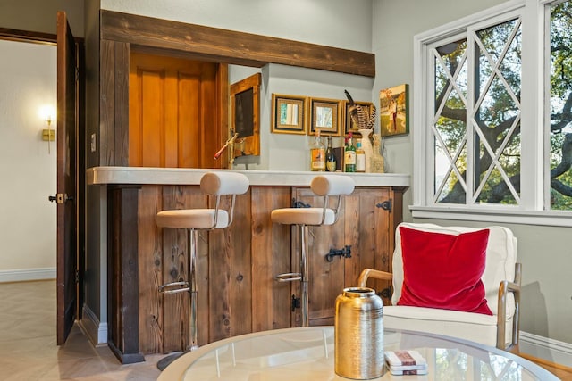 bar featuring baseboards, plenty of natural light, and a dry bar