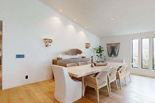 670 Santa Lucia Ave, Los Osos, CA 93402 - dining space with high vaulted ceiling, recessed lighting, and light wood finished floors