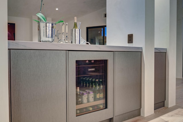 670 Santa Lucia Ave, Los Osos, CA 93402 - bar with wine cooler, light wood finished floors, and recessed lighting