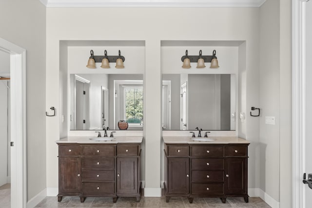 bathroom featuring vanity and ornamental molding