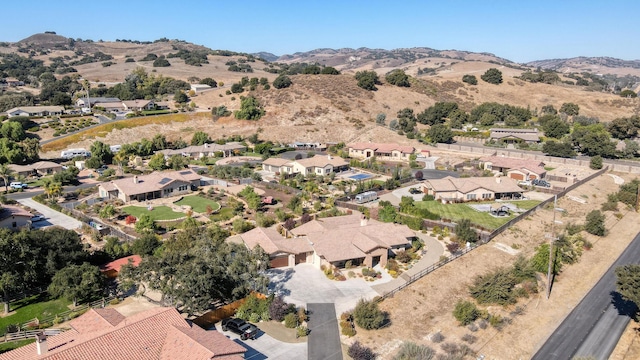 birds eye view of property featuring a mountain view