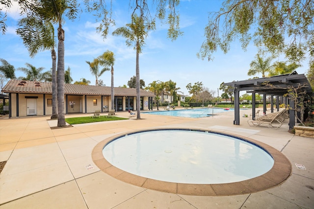 pool with a patio