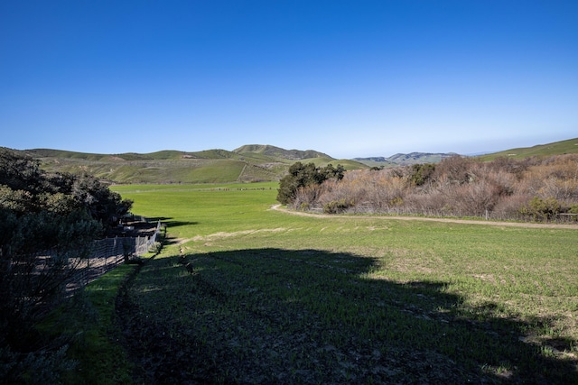 view of yard with a rural view and a mountain view