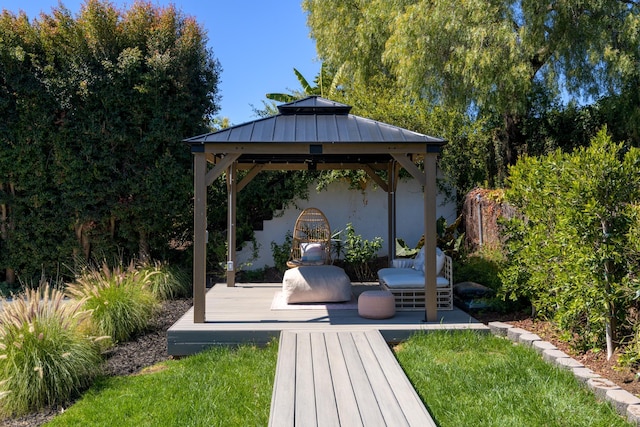 wooden terrace with a gazebo