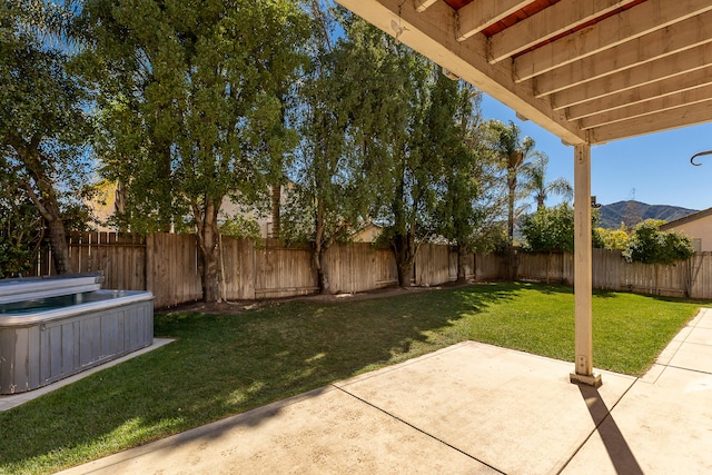 view of yard with a fenced backyard and a patio