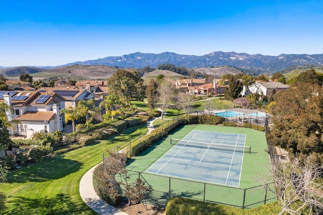 birds eye view of property with a residential view and a mountain view