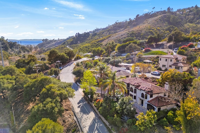 birds eye view of property featuring a mountain view