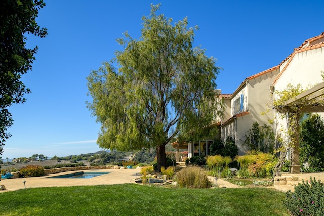 view of yard featuring a patio area and an outdoor pool