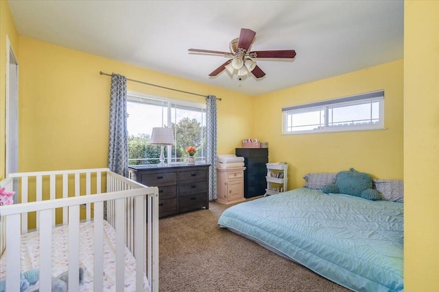 bedroom featuring carpet floors and a ceiling fan