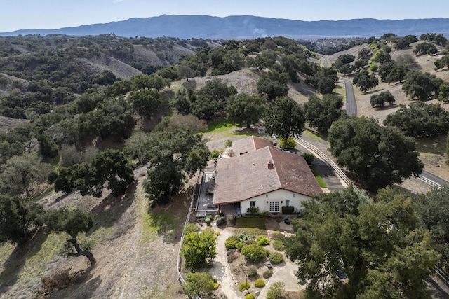 birds eye view of property featuring a mountain view