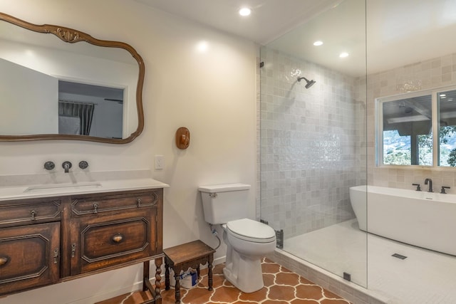3776 Live Oak Rd, Santa Ynez, CA 93460 - full bath featuring a tile shower, toilet, recessed lighting, and vanity