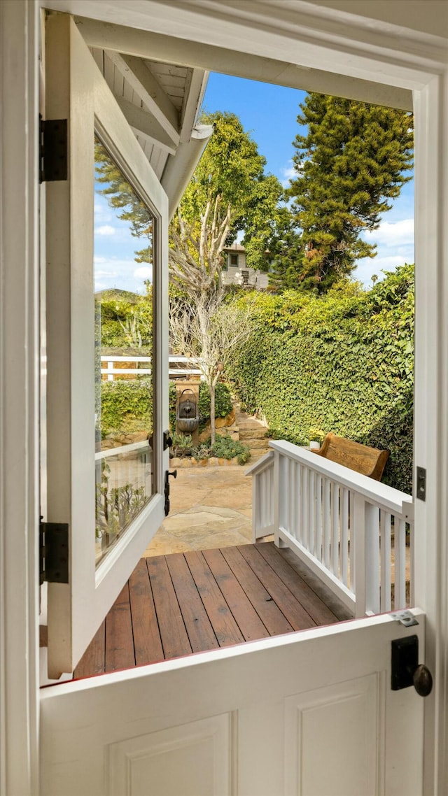 exterior space featuring hardwood / wood-style flooring