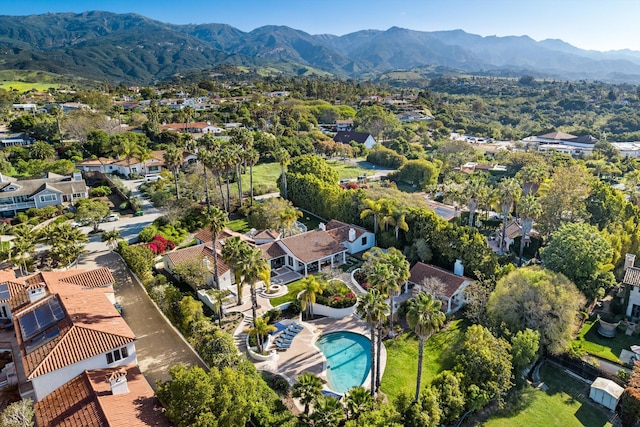 aerial view featuring a residential view and a mountain view