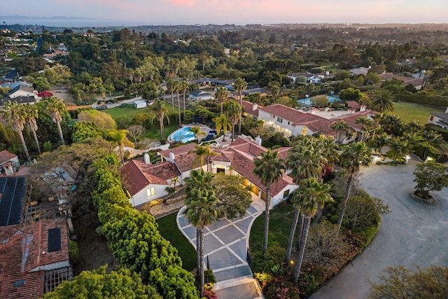 view of aerial view at dusk