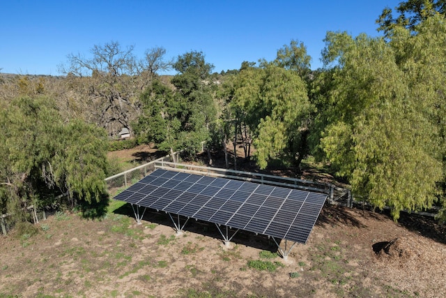 exterior space with a wooded view