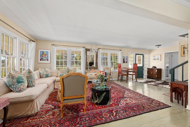 living room with stairway