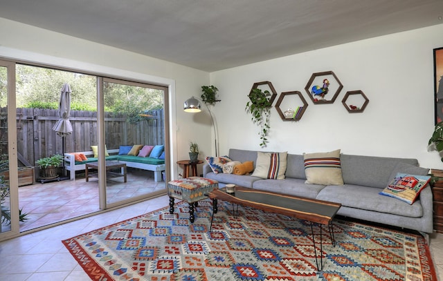 view of tiled living area