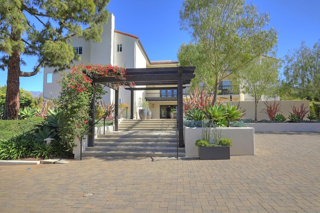 exterior space featuring stucco siding