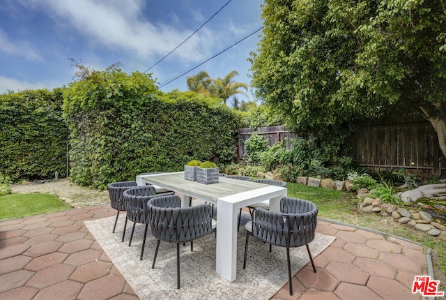 view of patio / terrace featuring outdoor dining area and a fenced backyard