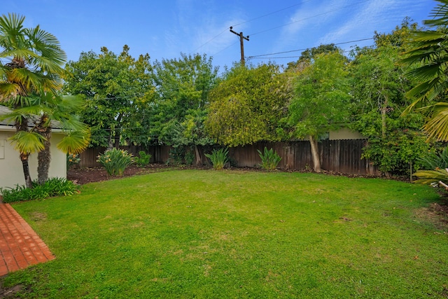 view of yard with a fenced backyard