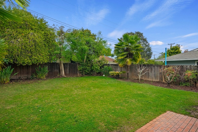 view of yard with a fenced backyard