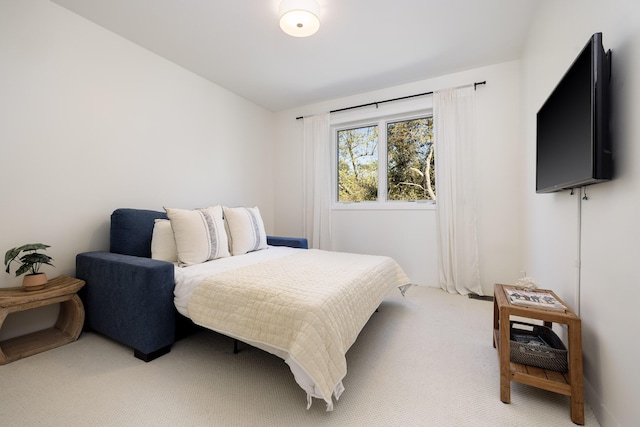 bedroom with light colored carpet