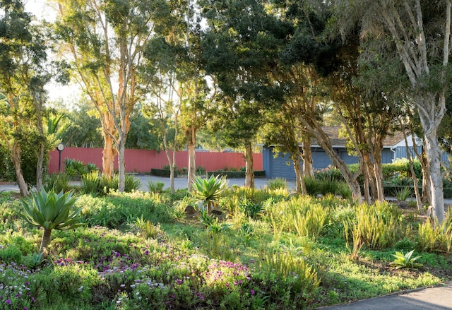 view of property's community featuring fence