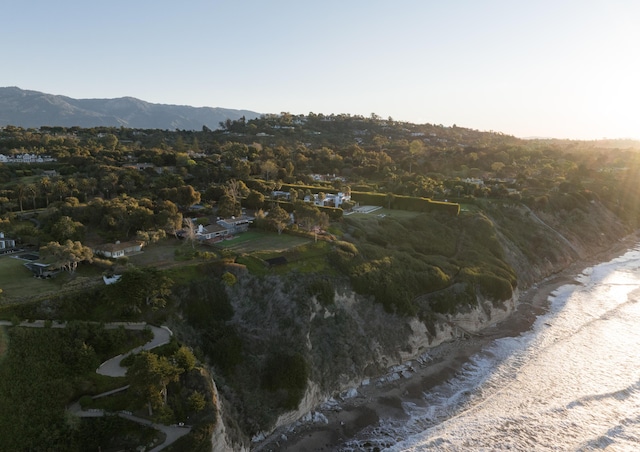 birds eye view of property with a mountain view and a forest view