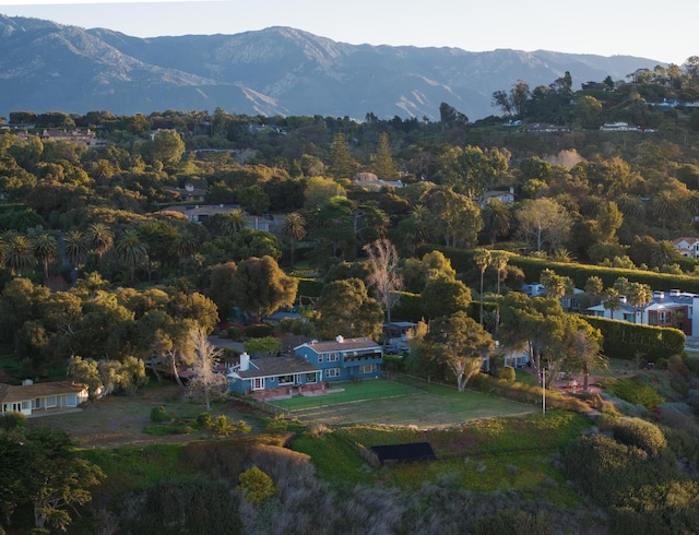 birds eye view of property with a mountain view