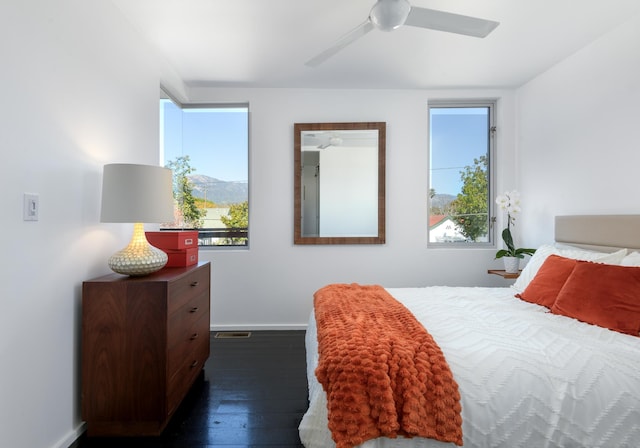 903 W Mission St, Santa Barbara, CA 93101 - bedroom with dark wood-type flooring, baseboards, ceiling fan, and visible vents