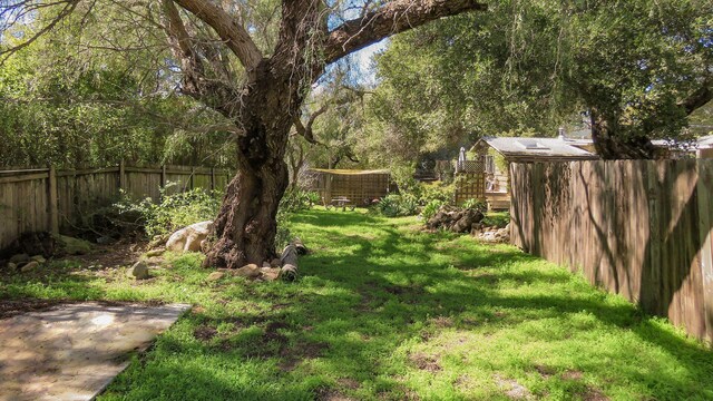 view of yard with a fenced backyard