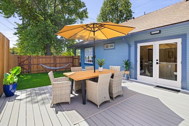 334 W Mission St, Santa Barbara, CA 93101 - wooden deck featuring outdoor dining area and french doors