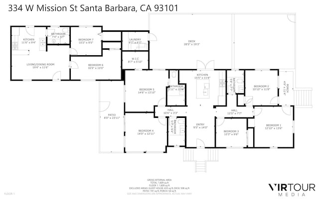 334 W Mission St, Santa Barbara, CA 93101 - floor plan / room layout