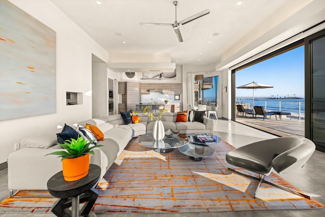 living room featuring ceiling fan