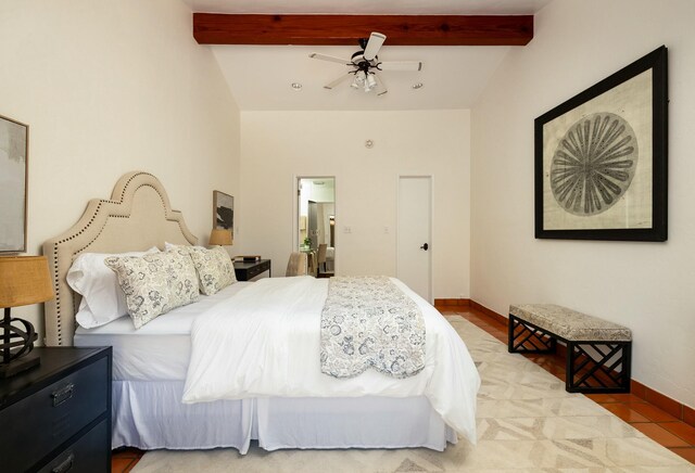 1060 Ladera Ln, Santa Barbara, CA 93108 - bedroom with tile patterned floors, baseboards, and beamed ceiling