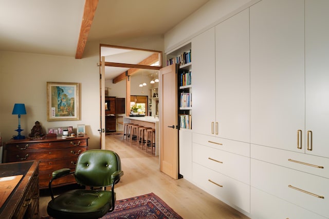 216 E Matilija St, Ojai, CA 93023 - interior space featuring light wood finished floors and vaulted ceiling with beams