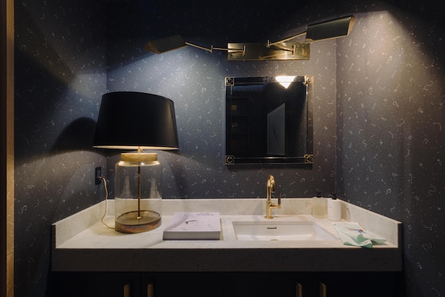 216 E Matilija St, Ojai, CA 93023 - full bathroom featuring wallpapered walls, double vanity, and a sink