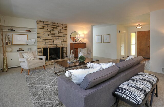 840 Mission Canyon Rd, Santa Barbara, CA 93105 - living room with carpet flooring and a stone fireplace