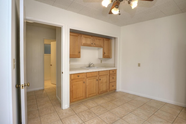 840 Mission Canyon Rd, Santa Barbara, CA 93105 - kitchen with a sink, ceiling fan, tile countertops, and light tile patterned flooring