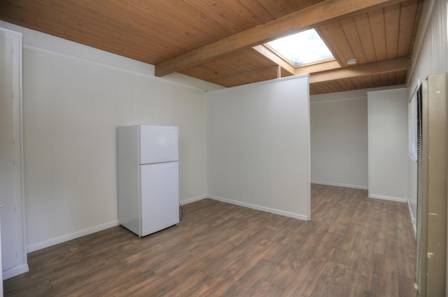 840 Mission Canyon Rd, Santa Barbara, CA 93105 - interior space with baseboards, freestanding refrigerator, wood finished floors, and wood ceiling