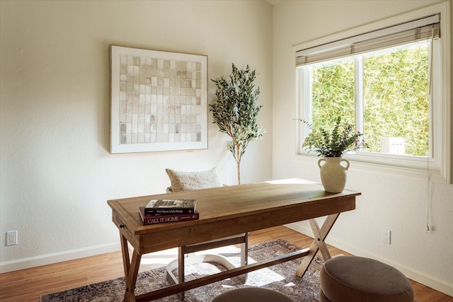 office area with baseboards and wood finished floors