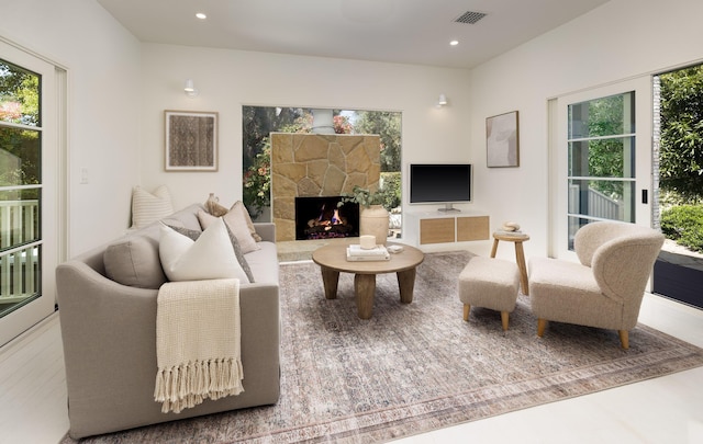 925 Chelham Way, Santa Barbara, CA 93108 - living room with plenty of natural light, a fireplace, and recessed lighting